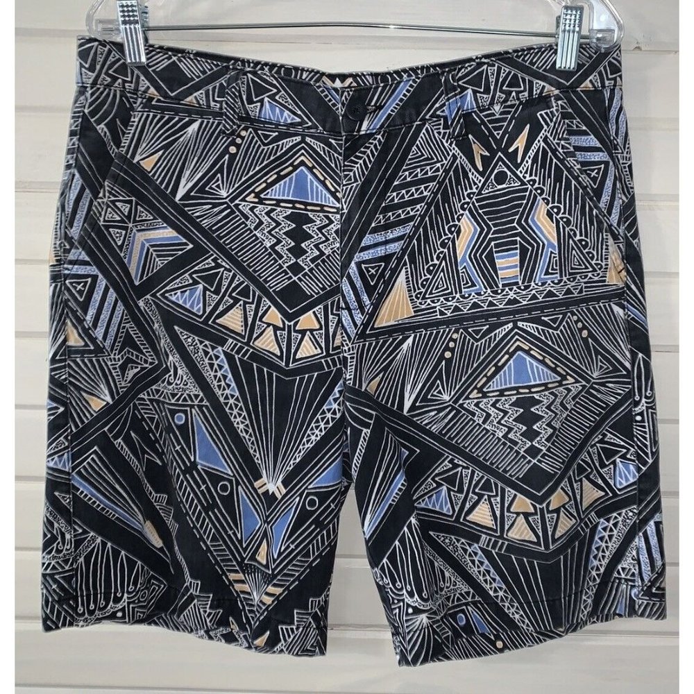 Jackson Sz 33 Black White Geometric Flat Front Chino Shorts 100% Cotton EUC